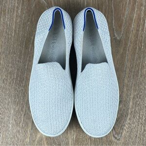 544 Rothy's Slip-On Knit Shoe - Light Gray with Blue Trim women’s 8